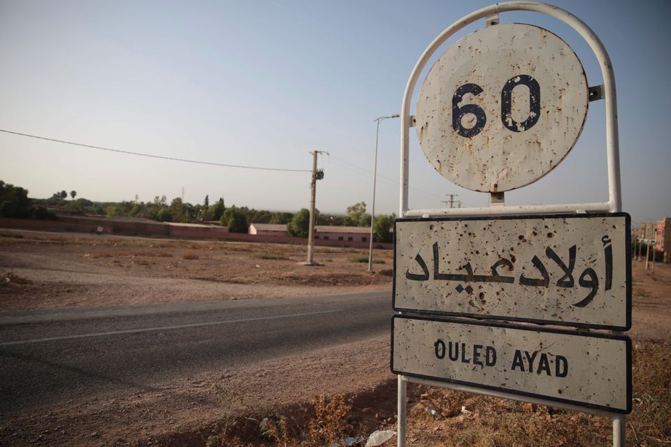 A street sign outside the town of Oulad Ayad near Beni Melal central Morocco where a 17-year-old Moroccan girl told police she was gang-raped forcibly tattooed and held against her will for two months.