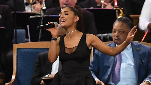 Ariana Grande performs during Aretha Franklin's funeral at Greater Grace Temple on August 31, 2018 in Detroit, Michigan. (Photo by Angela Weiss / AFP) (Photo credit should read ANGELA WEISS/AFP/Getty Images)