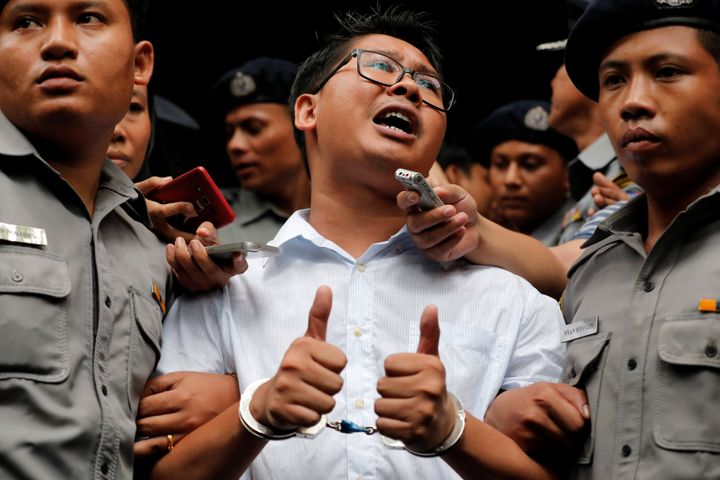 Reuters journalist Wa Lone leaves after listening to the verdict at Insein court in Yangon, Myanmar, September 3, 2018. 