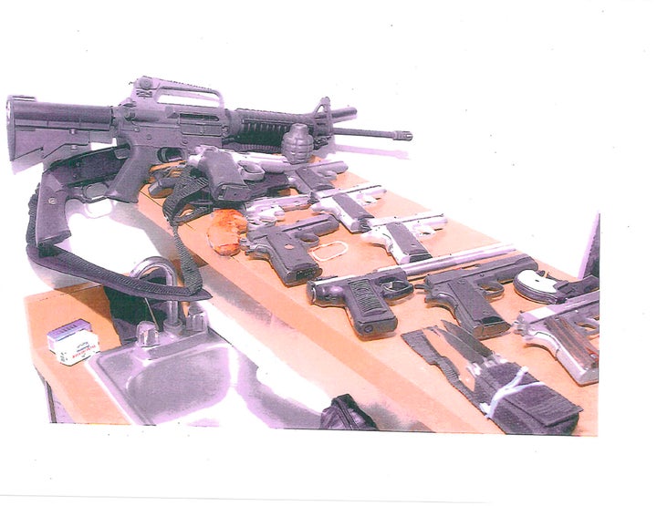 Various weapons seized from Bulger’s apartment in Santa Monica, California, in July 2011. Two years later, he was convi