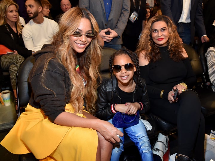 Beyoncé, Blue Ivy Carter and Tina Knowles attend the NBA All-Star Game in February. Blue Ivy pulled quite the prank on her grandma recently.