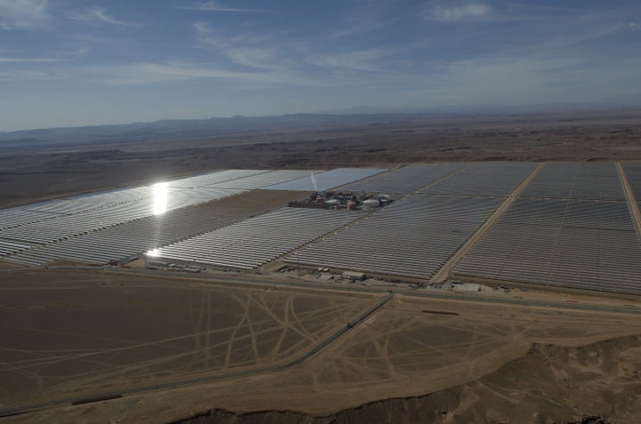 Solar panels of the Noor 1 Concentrated Solar Power plant in Rabat, Morocco, one of the largest solar plants in the world.