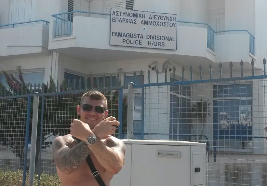 Martin outside the Paralimni, Cyprus prison in which he was imprisoned 15 years earlier