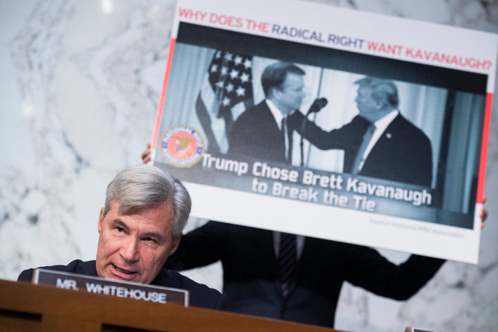 Sen. Sheldon Whitehouse (D-R.I.) said Supreme Court nominee Brett Kavanaugh was selected by a network of activist groups to advance a conservative, pro-corporate agenda.