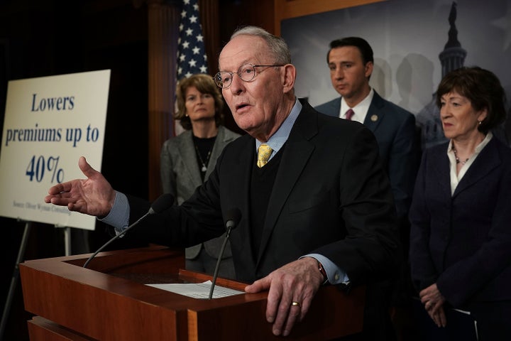 Sen. Lamar Alexander (R-Tenn.) speaks at a March 21 news conference on Capitol Hill to discuss Republican legislative proposals on health insurance premiums.