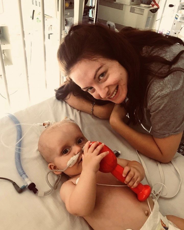 Abbie and her son Oscar, who is waiting for a heart transplant.