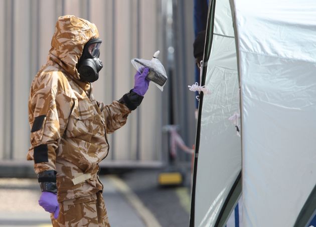 An investigator in a chemical suit in Salisbury, Wiltshire 