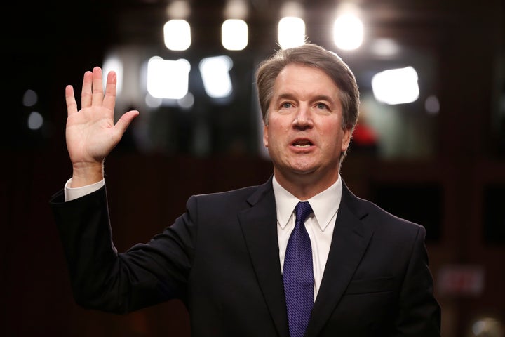 Kavanaugh is sworn in during his Senate Judiciary Committee confirmation hearing for the Supreme Court on Tuesday.