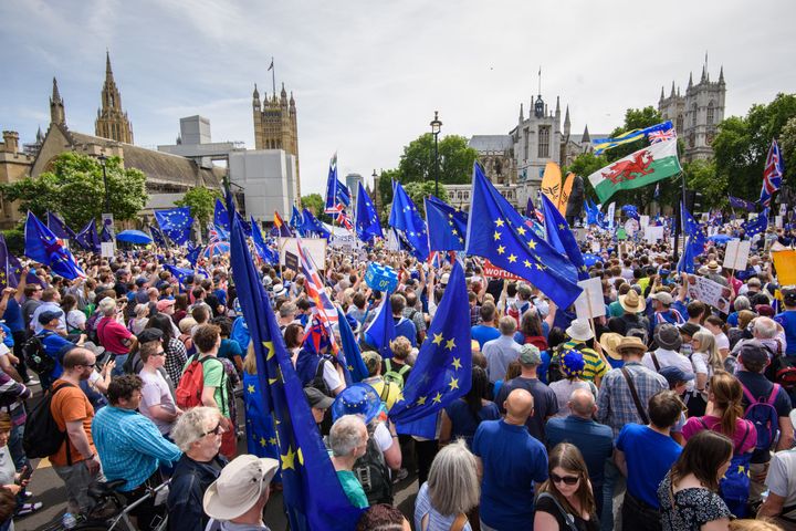 Anti-Brexit demonstrators fill Parliament Square during the People's Vote march
