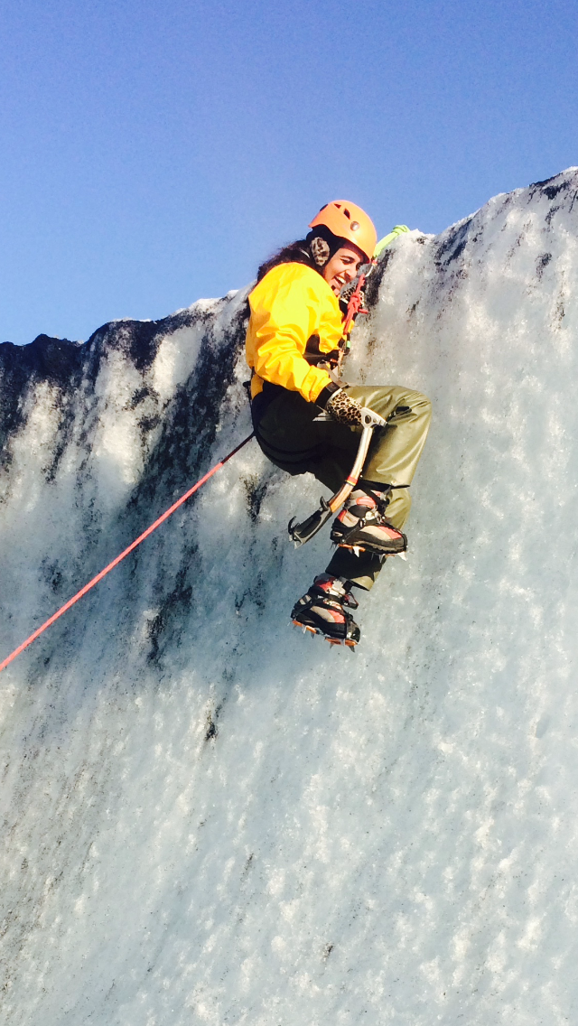 The author glacier climbing in Iceland.