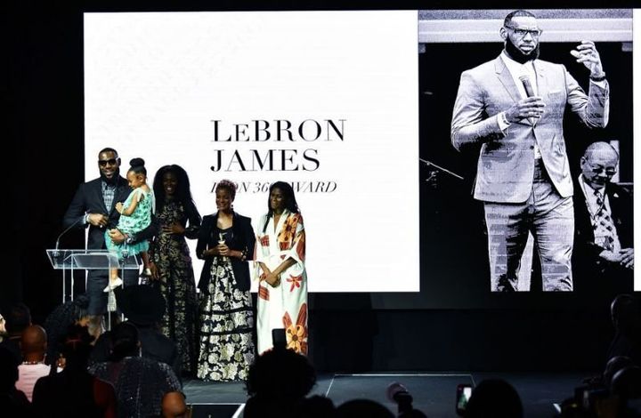 LeBron James accepts the Icon360 award from Harlem’s Fashion Row on Tuesday night.
