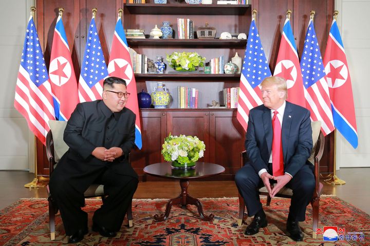 US President Donald Trump and Kim during their meeting in Singapore in June
