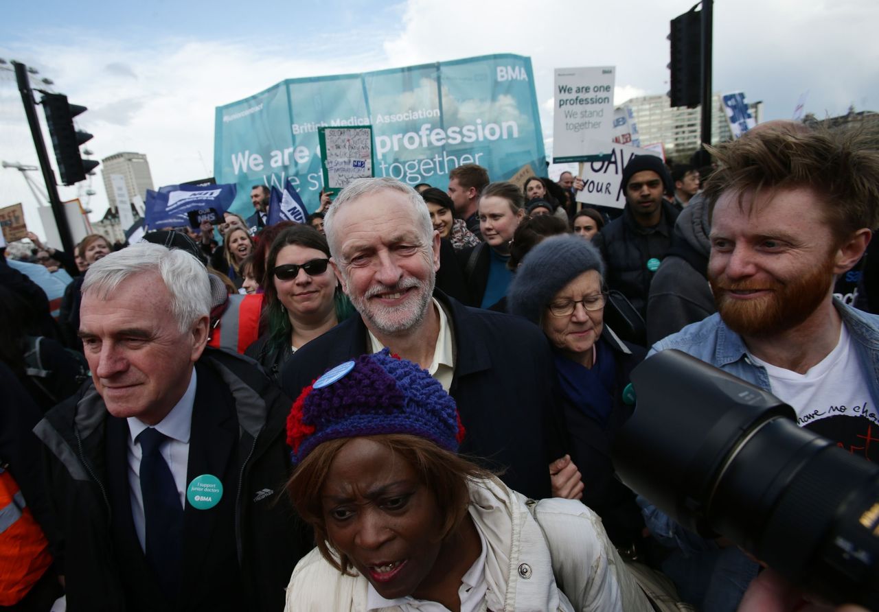 John McDonnell and Jeremy Corbyn join protesters