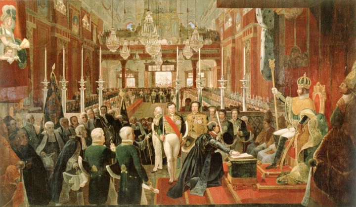 The coronation of Emperor Pedro I of Brazil in 1822