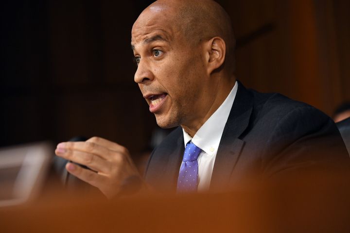 Sen. Cory Booker (D-N.J.) asks Supreme Court nominee Brett Kavanaugh a question during a confirmation hearing on Wednesday.