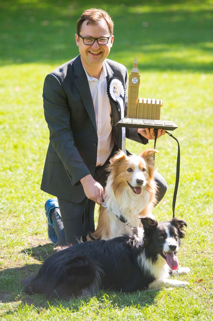 Westminster Dog of the Year 2018 winners Boomer and Corona the Border Collies with their owner Alex Norris, MP for Nottingham North