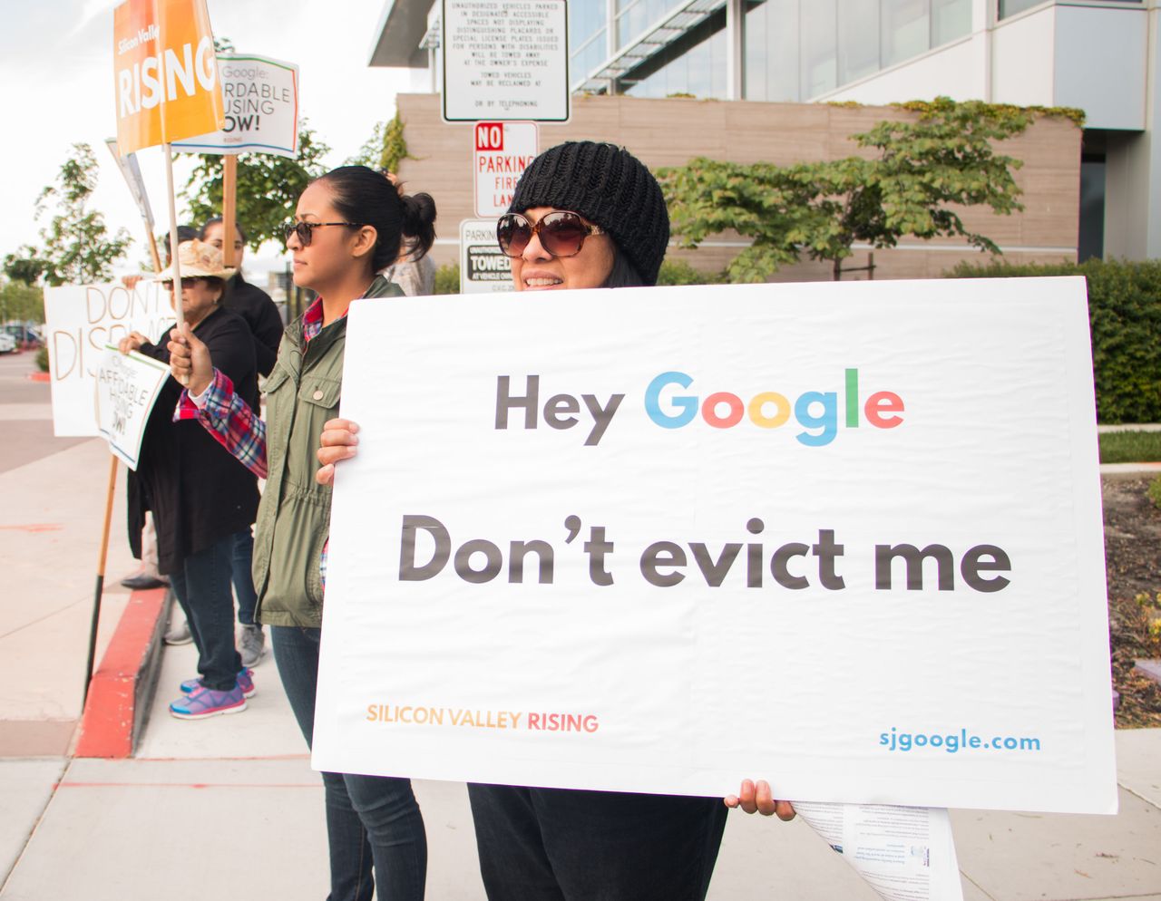 Campaigners rally outside a Google shareholder meeting in June calling on the company to ensure its new campus in San Jose supports rather than undermines San Jose’s residents.