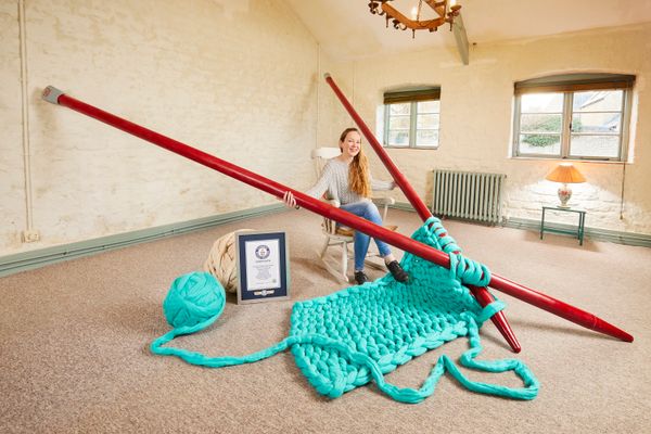 British resident Betsy Bond has knitting needles measuring 14 feet, 6.33 inches in length, and 3.54 inches in diameter.