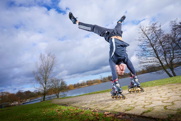 Mirko Hansen of Germany is able to skate 50 meters in&nbsp;8.55 seconds -- on his hands.