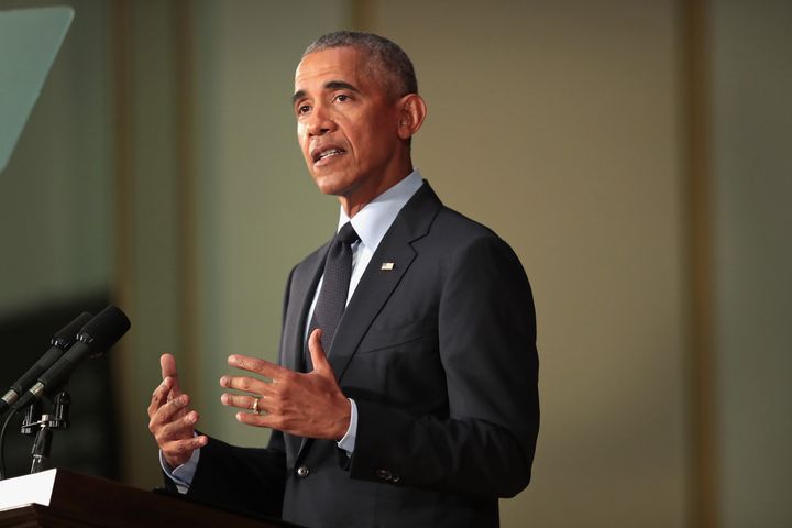 Former President Barack Obama speaks to students at the University of Illinois on September 7, 2018, in Urbana, Illinois.
