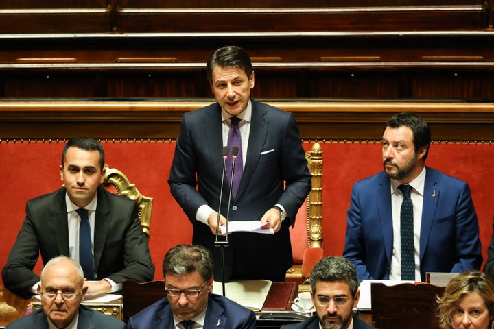 From left to right: Luigi Di Maio, Giueseppe Conte and Matteo Salvini.