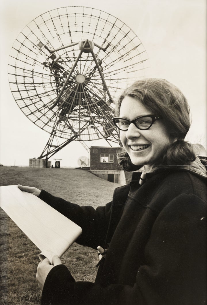 Jocelyn Bell Burnell poses at the Mullard Radio Astronomy Observatory at Cambridge University in a 1968 newspaper photo.