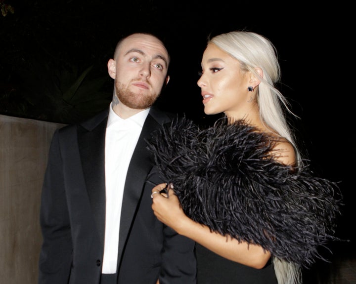 Mac Miller and Ariana Grande attend an Oscar party in March 2018.