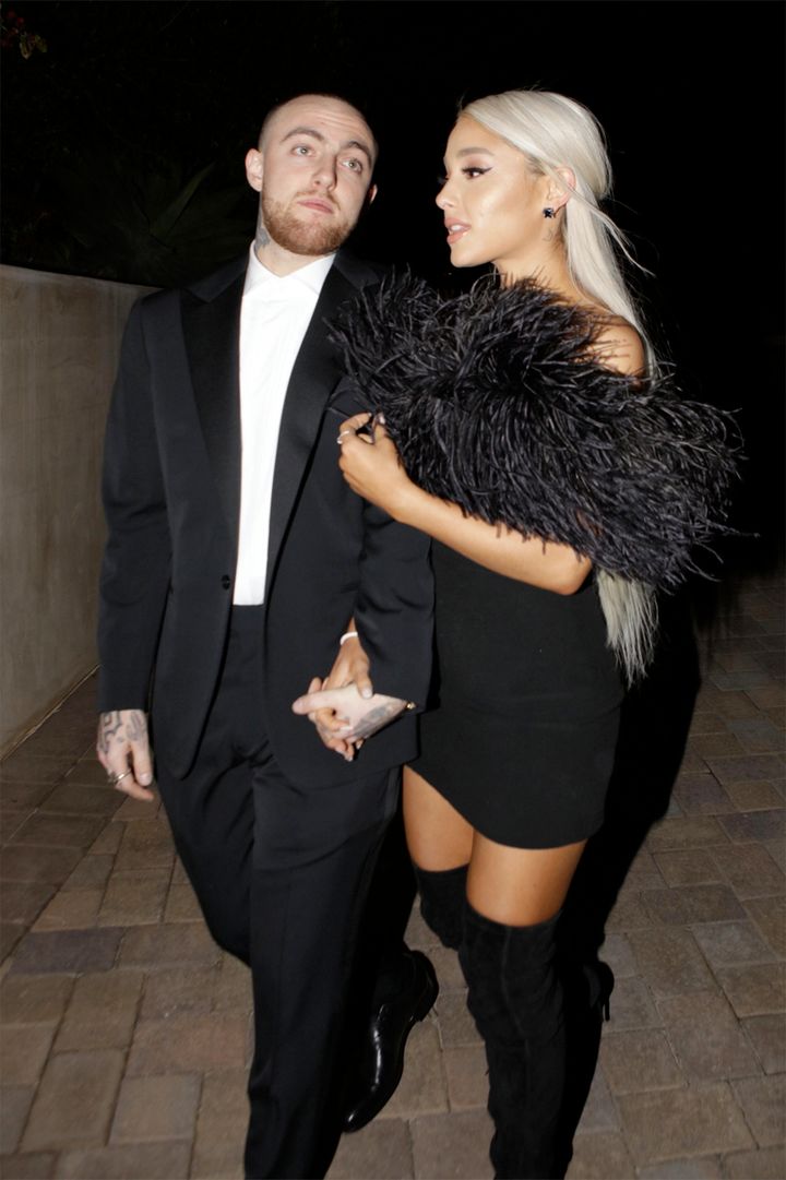 Mac Miller and Ariana Grande attend an Oscar party in March 2018.
