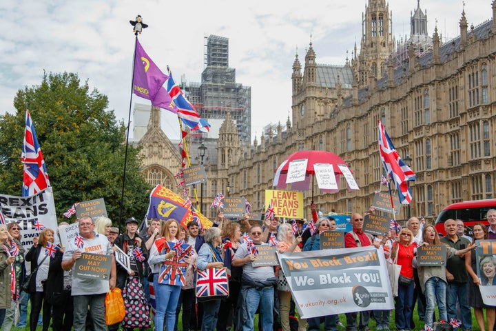 Pro-Brexit Supporters outside Parliament this week calling for the UK's immediate exit from the EU.