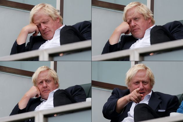 Nodding off... Johnson rests his eyes during Englands test against India at the Oval on Saturday.