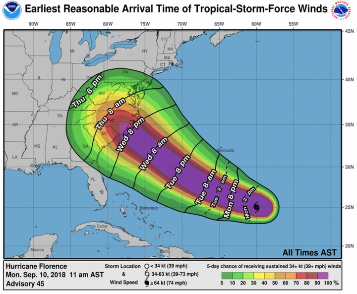 Hurricane Florence is forecast to hit the Carolinas later this week.