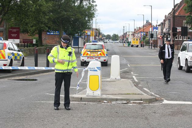 Police Officers at a crime scene in Northumbria. 