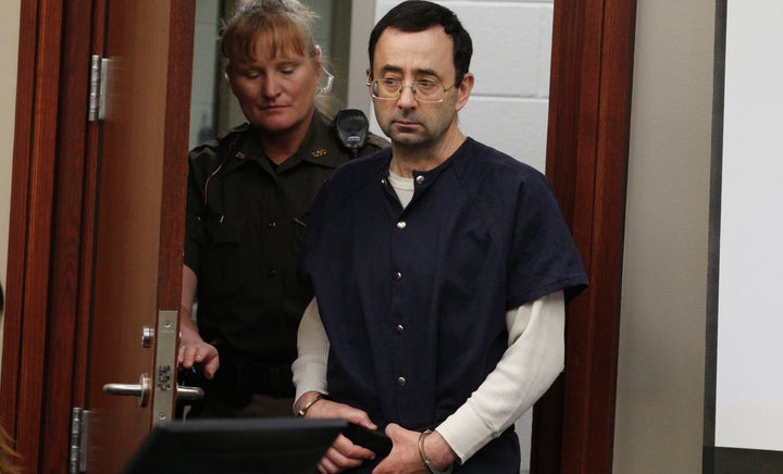 Larry Nassar walks into court during a sentence hearing in Lansing, Michigan, on Jan. 23, 2018. 