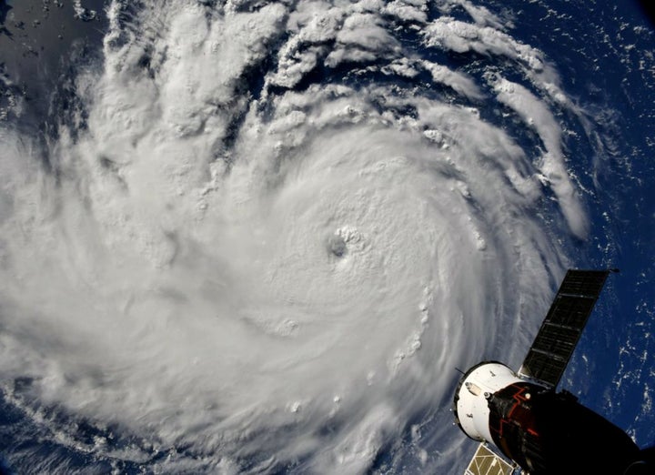 A view of Hurricane Florence from the International Space Station as the storm churns in the Atlantic Ocean on Sept. 10, 2018.