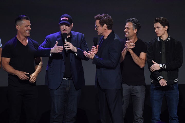 Josh Brolin, Kevin Feige, Robert Downey Jr., Mark Ruffalo and Tom Holland at D23 EXPO 2017
