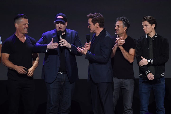 Josh Brolin, Kevin Feige, Robert Downey Jr., Mark Ruffalo and Tom Holland at D23 EXPO 2017 