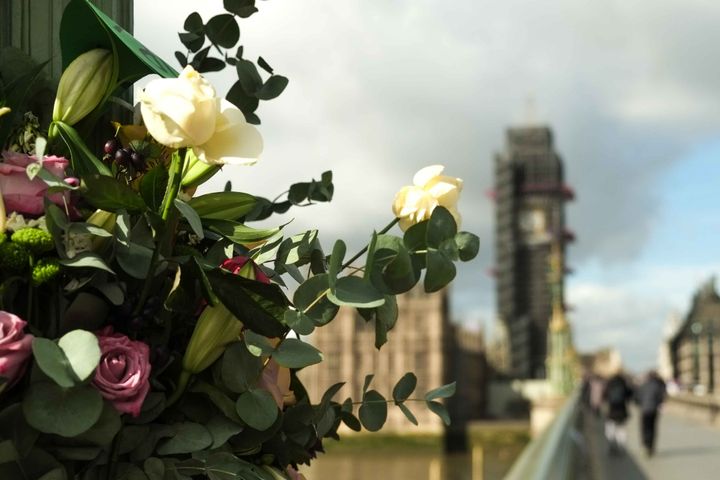 Floral tributes left on Westminster Bridge in March