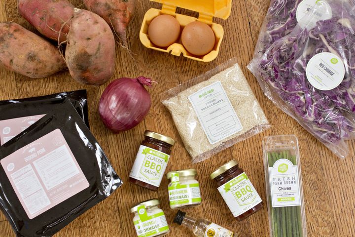 Ingredients from a HelloFresh AG delivery meal kit on Nov. 15, 2017.