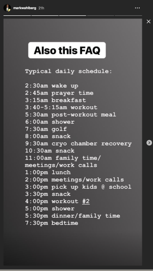 Mark Wahlberg's shower runs from 6:00 to 7:30 a.m., according to this schedule.