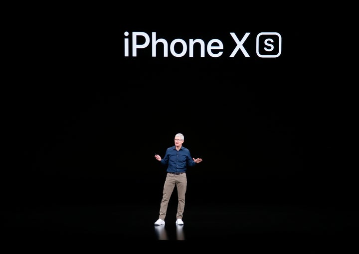 CEO Tim Cook introduces Apple's new smartphone, the iPhone XS, on Wednesday at company headquarters in Cupertino, California.