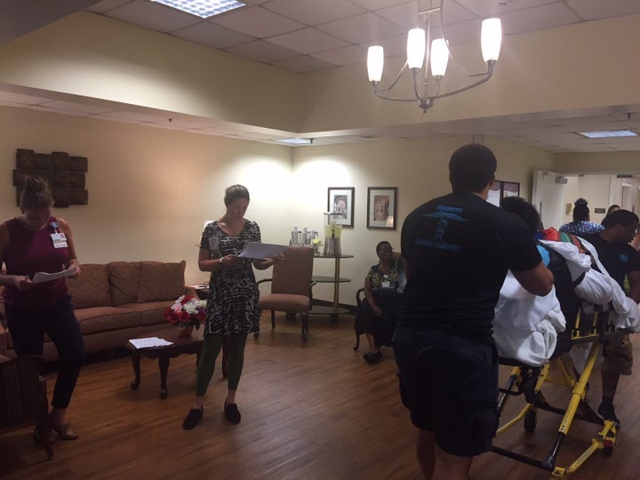 Residents of the Sentara Nursing Center in Currituck, North Carolina, arrive at an affiliated nursing center in Portsmouth, Virginia, ahead of Hurricane Florence's landfall.