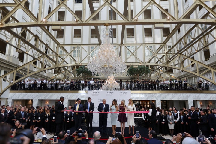 The Trump family cuts the ribbon on the Washington hotel in October 2016.