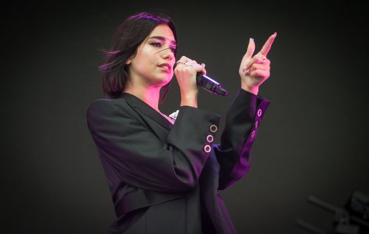 Dua Lipa performs at the Leeds Festival in England in August 2018.
