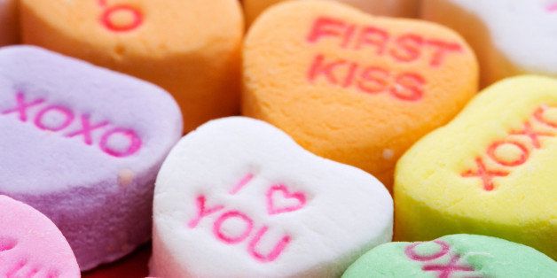 Candy hearts with various sentiments