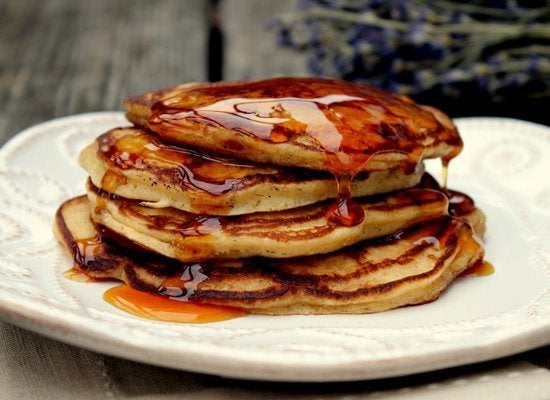 Apple Cider Buttermilk Pancakes With Apple Caramel Syrup