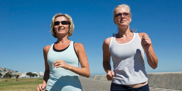 Women walking on sidewalk