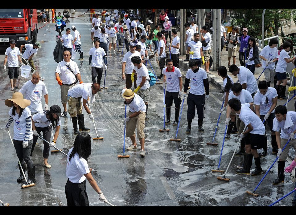 Thai volunteers take part in a clean-up