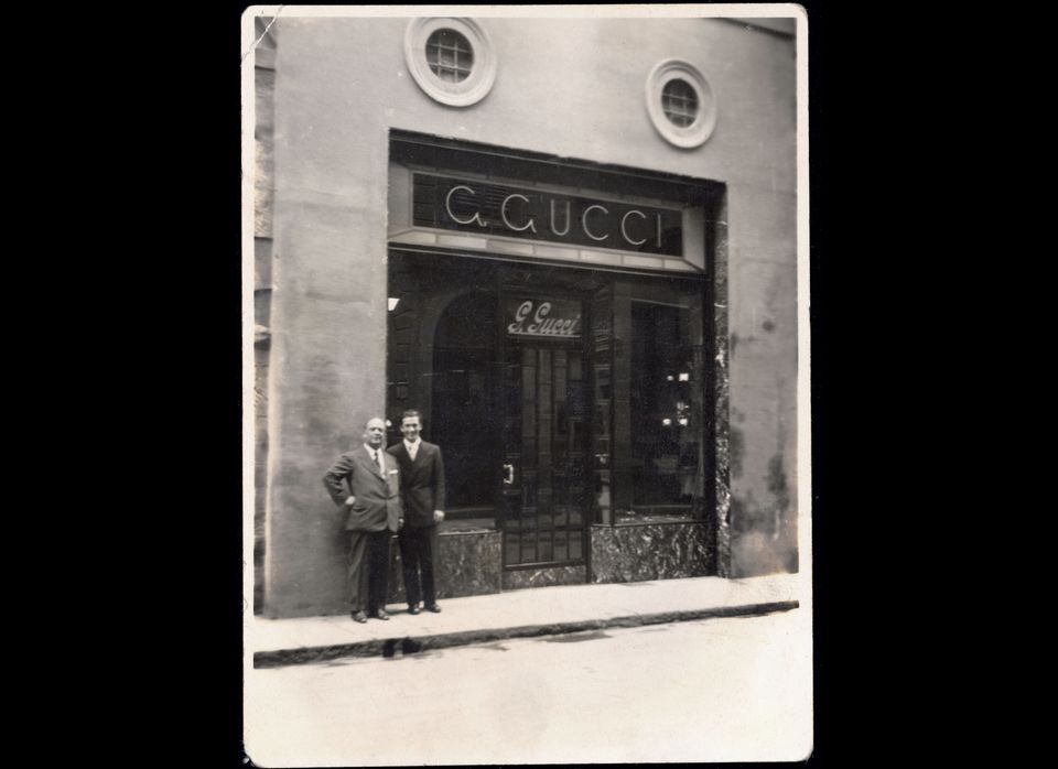 Historical photo of Guccio and Rodolfo Gucci, Florence store.