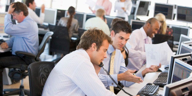 View Of Busy Stock Traders Office