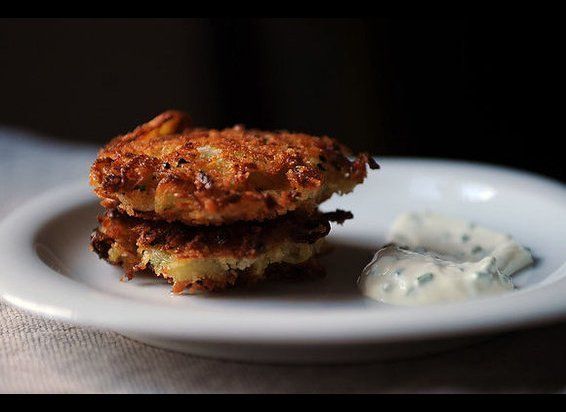 Golden Panko Latkes With Sour Cream And Chives